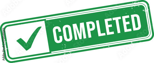 Completed Green Rubber Stamp with Check Mark Icon on Isolated White Design