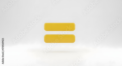 3D rendered yellow equal sign on white background with soft shadow