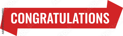 Congratulations Text on Red Arrow. Isolated Lettering with White Background Design