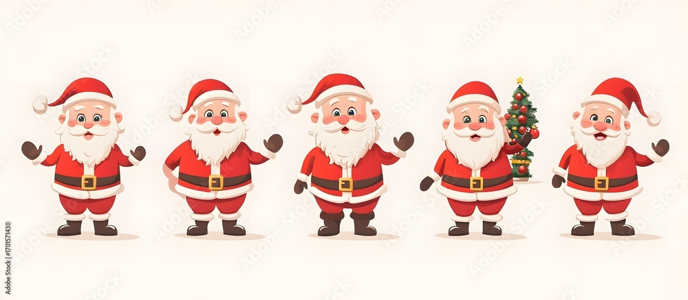 Fototapeta premium Santa Claus and Christmas cartoon character set vector illustration