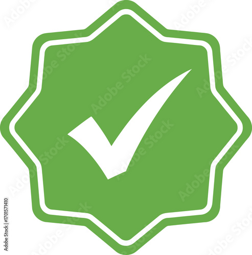 Green Approval Badge with White Check Mark on Transparent Background