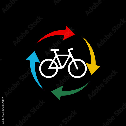 Bike with arrows icon isolated on black background