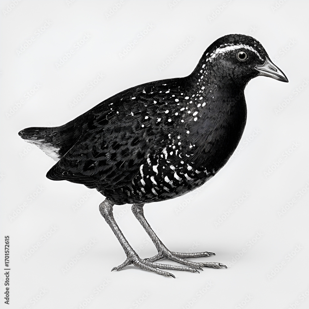 Fototapeta premium Black Banded Crake Realistic Detailed Bird with Black Stripes Isolated on Transparent Background