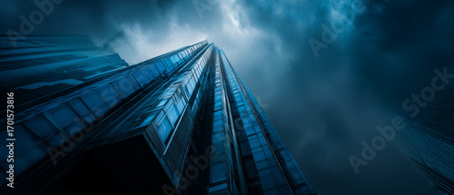 blue sky and clouds above modern skyscraper