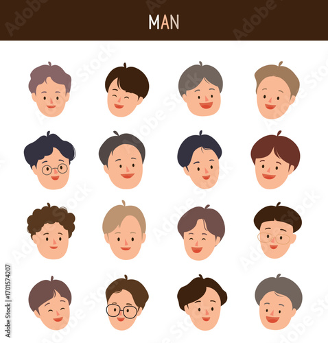 동양 남성의 다양한 웃는 얼굴