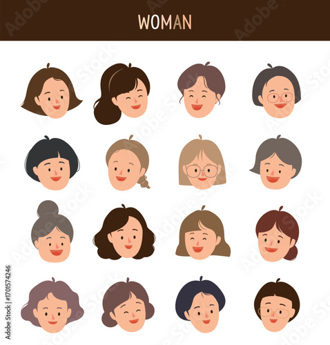 동양 여성의 다양한 웃는 얼굴