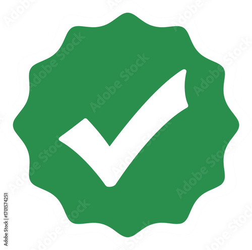 Green Rosette with White Check Mark Symbol Isolated on White Background Approval