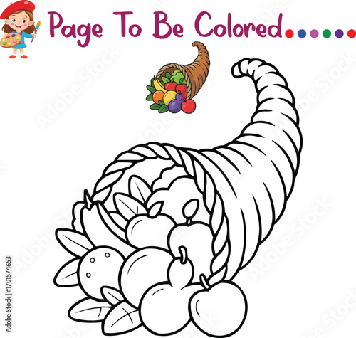 Thanksgiving Cornucopia Coloring Page – Harvest Basket with Fruits and Vegetables – Fun Kids Activity Printable for Preschool and Kindergarten