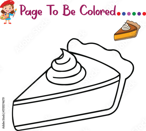 Thanksgiving Pumpkin Pie Coloring Page – Cute Dessert Slice with Cream Topping – Fun Kids Activity Printable for Preschool and Kindergarten