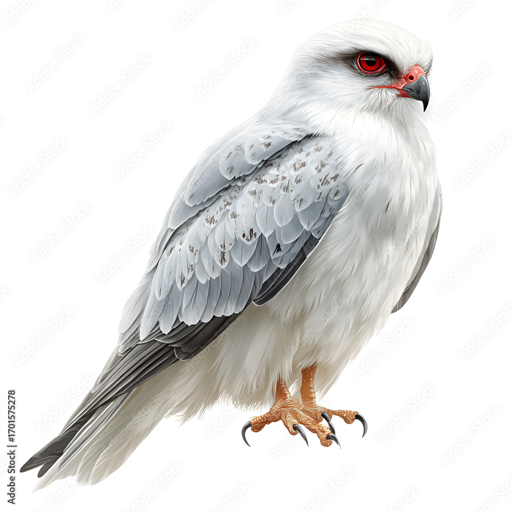 Fototapeta premium Realistic Illustration of a Black Winged Kite Raptor Isolated on White Background