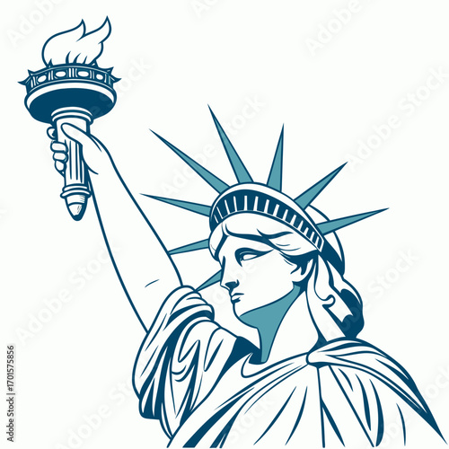 Illustration of the statue of liberty, a symbol of freedom and democracy, showcasing its iconic torch and crown, representing american ideals and history