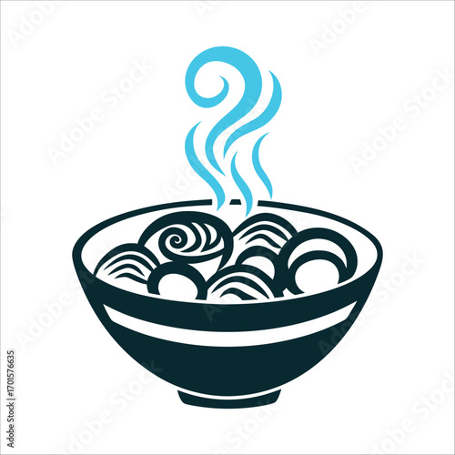 Tteokguk Bowl Icon, Korean New Year Food Seollal Tteokguk A round bowl with spiral steam swirls symbolising tteokguk in porcelain white