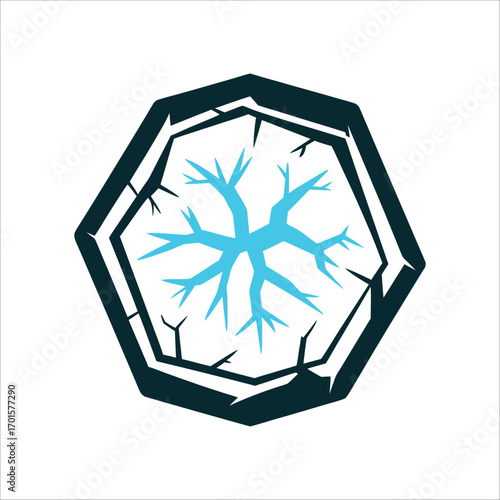 Hexagonal Ice Crystal with Fractures Vector Ice Fishing Festival A hexagonal ice crystal with fractures in frosty cerulean and white
