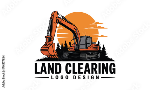 Heavy duty excavator land clearing logo design for construction and forestry services