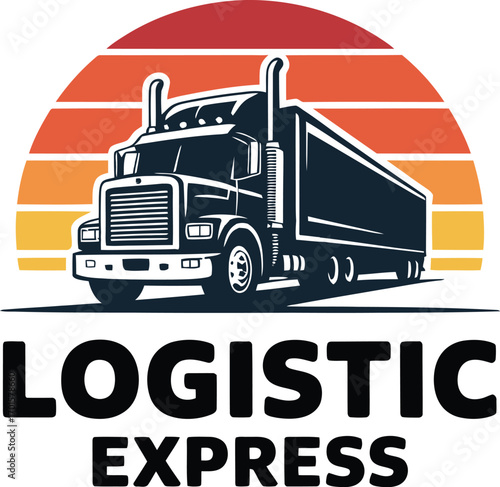 Express logistics trucking service logo with retro sunset graphic and bold text