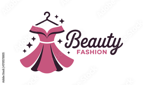 Chic pink dress logo design for beauty and fashion brands elegant style
