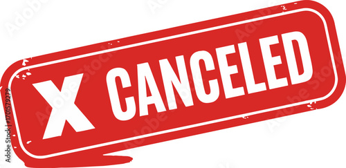 Red Canceled Stamp Design with White Lettering and Distressed Texture on White