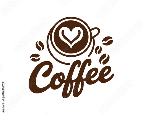 Creative coffee logo with heart design and beans symbolizing aroma and taste