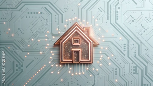 House icon integrated with a circuit board design, symbolizing smart home technology.