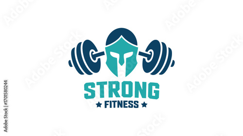 Powerful spartan helmet logo with dumbbells for gym fitness strength and training