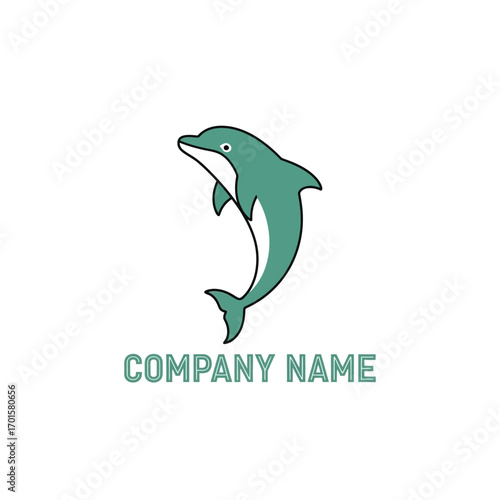 A playful cartoon dolphin leaping out of the water.