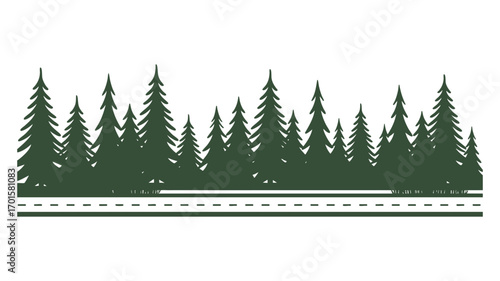 Dense evergreen forest landscape with railway track below scenic nature design