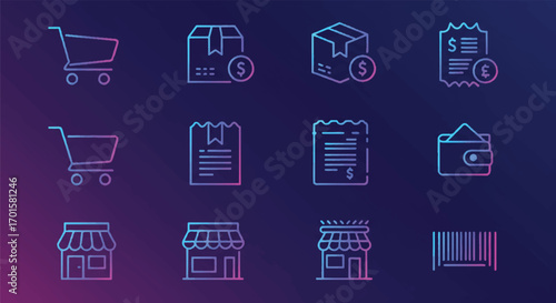 Online shopping elements depicting purchases and retail transactions glow against a dark gradient backdrop, representing modern ecommerce and digital finance.