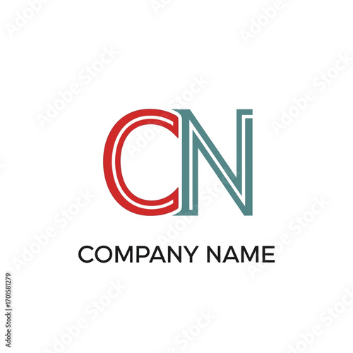 Elegant CN Initial Logo Design with Red and Blue Outlines.