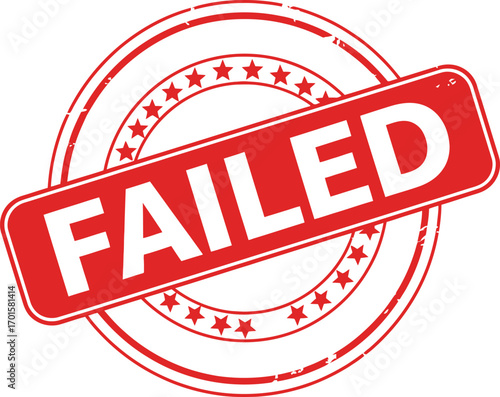 Red Failed Stamp Design with Stars in Round Shape on Transparent Background