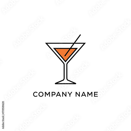 minimalist cocktail glass logo design.