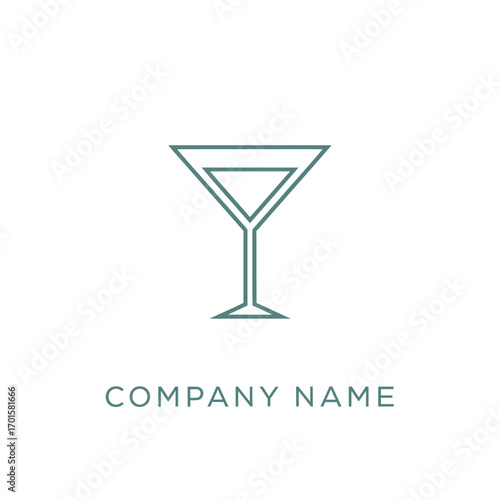 Minimalist Martini Glass Line Art Logo Design.