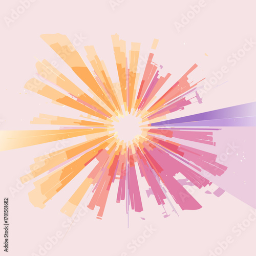 Explosive starburst vector with radiant periwinkle and apricot gradients shooting in radial lines, cinematic poster background with glowing symmetry
