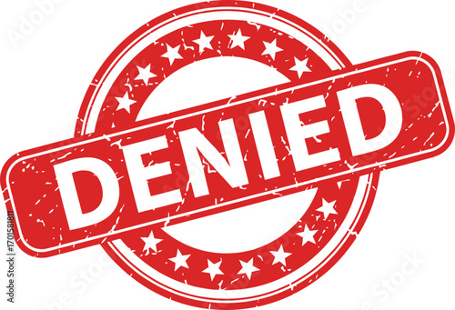 Red Grunge Stamp with Stars and DENIED Text Over White Background