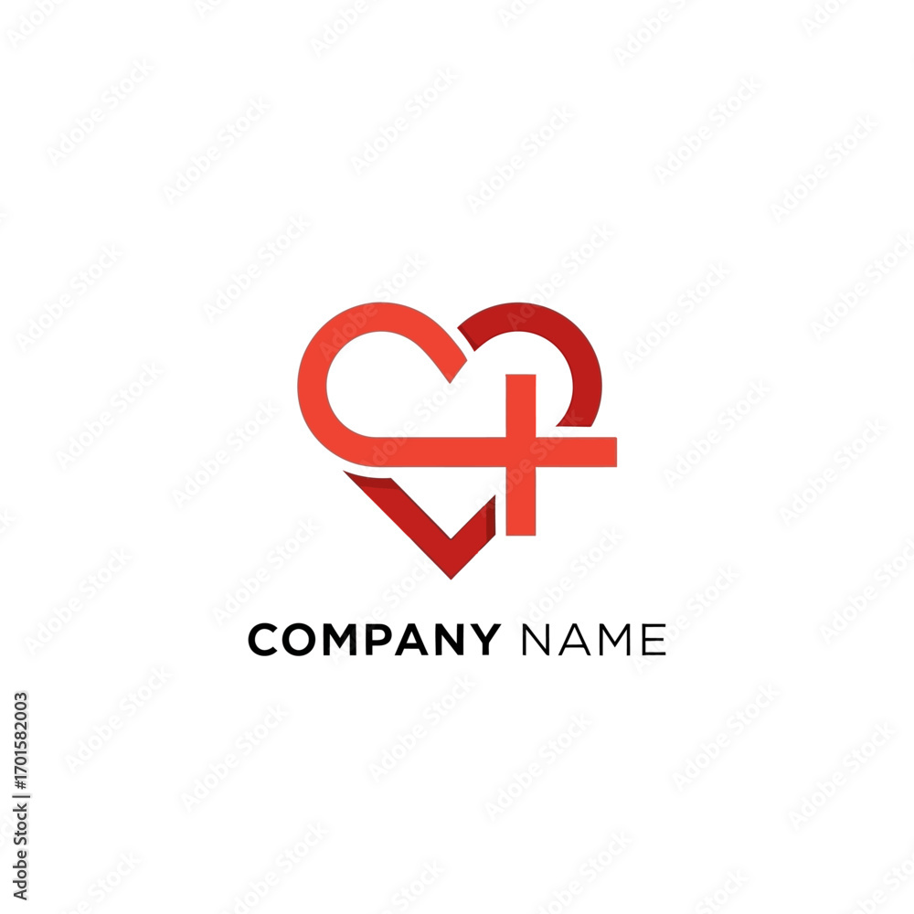 Obraz premium red heart logo with plus sign, healthcare logo design, medical company logo, health care logo, love and care logo.