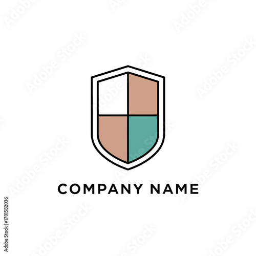 Shield logo design with four color sections representing protection and security for a company.