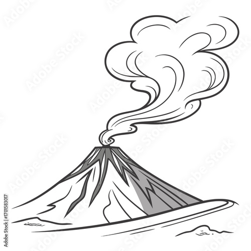 Stylized illustration of a smoking volcano erupting with smoke plumes