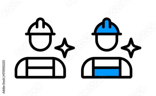 Construction Worker Icon  Safety Helmet Engineer and Quality Labor Symbol