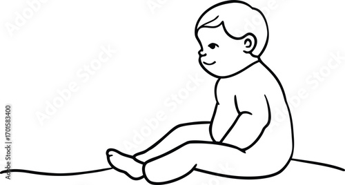 Simple Line Drawing of a Baby Sitting infant child