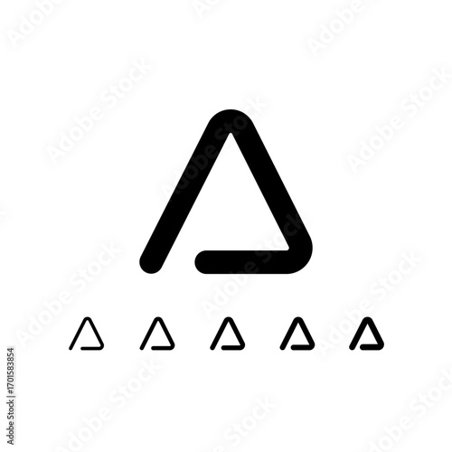 Technical letter A, digital cyber alphabet font, including set of five different thicknesses of the trendy modern letter (light, regular, medium, bold, thick), vector illustration 10EPS