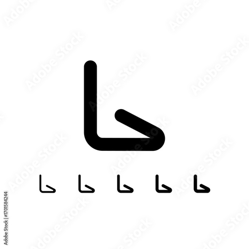 Technical letter L, digital cyber alphabet font, including set of five different thicknesses of the trendy modern letter (light, regular, medium, bold, thick), vector illustration 10EPS