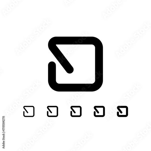 Technical letter O, digital cyber alphabet font, including set of five different thicknesses of the trendy modern letter (light, regular, medium, bold, thick), vector illustration 10EPS