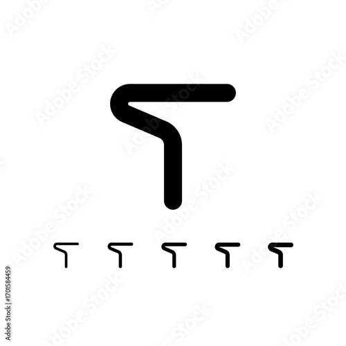 Technical letter T, digital cyber alphabet font, including set of five different thicknesses of the trendy modern letter (light, regular, medium, bold, thick), vector illustration 10EPS