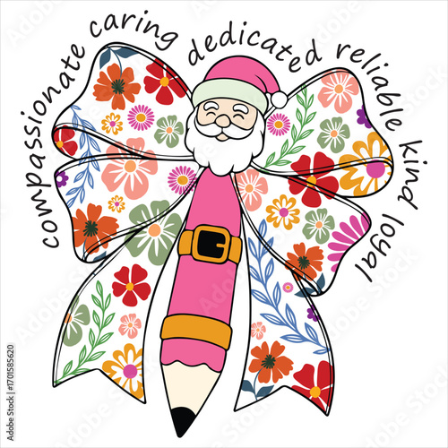 Caring Dedicated Reliable Kind Loyal Compassionate - School teacher Xmas t shirt Clipart , Holiday School teacher Xmas tshirt, Christmas Teacher Pencil Tree tee,
