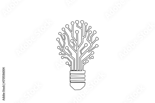 Single one line drawing bulb shaped circuit board. The brightness of the future can be determined by sophistication of technology. National Technology Day. Continuous line design graphic illustration