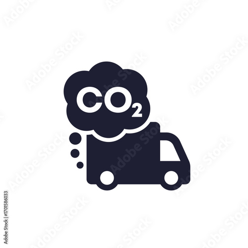 carbon emissions from a truck icon, CO2 pollution vector pictogram on white