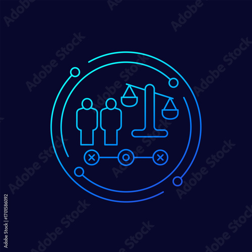 discrimination and inequality icon with people and uneven scales, linear design