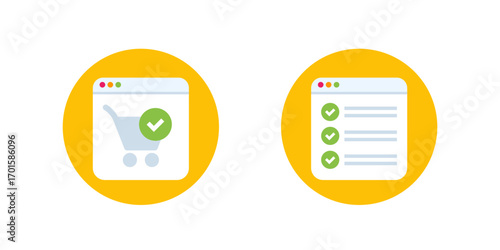 completed order icons with shopping cart, vector flat design
