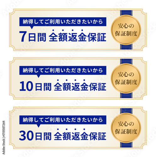 返金保証ラベルセット（7日間・10日間・30日間・全額保証・安心制度）