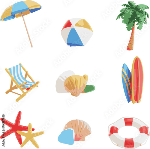 beach icons set