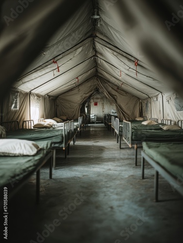 Empty Military Tent Hospital Beds